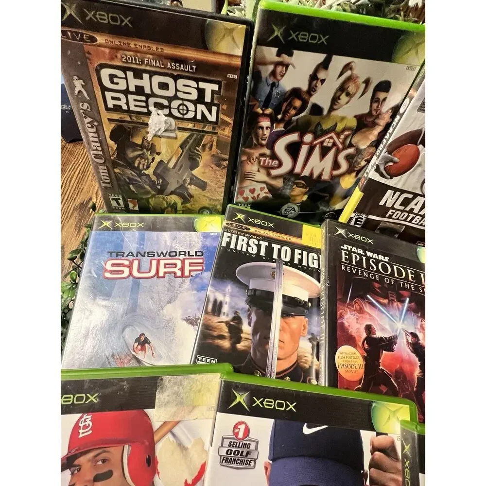 Microsoft Original Xbox NTSC Game Lot w/ Cases Star Wars, Ghost Recon, Sports